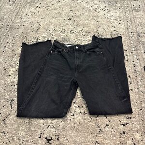 Zara Black Straight Jeans Distressed Hem